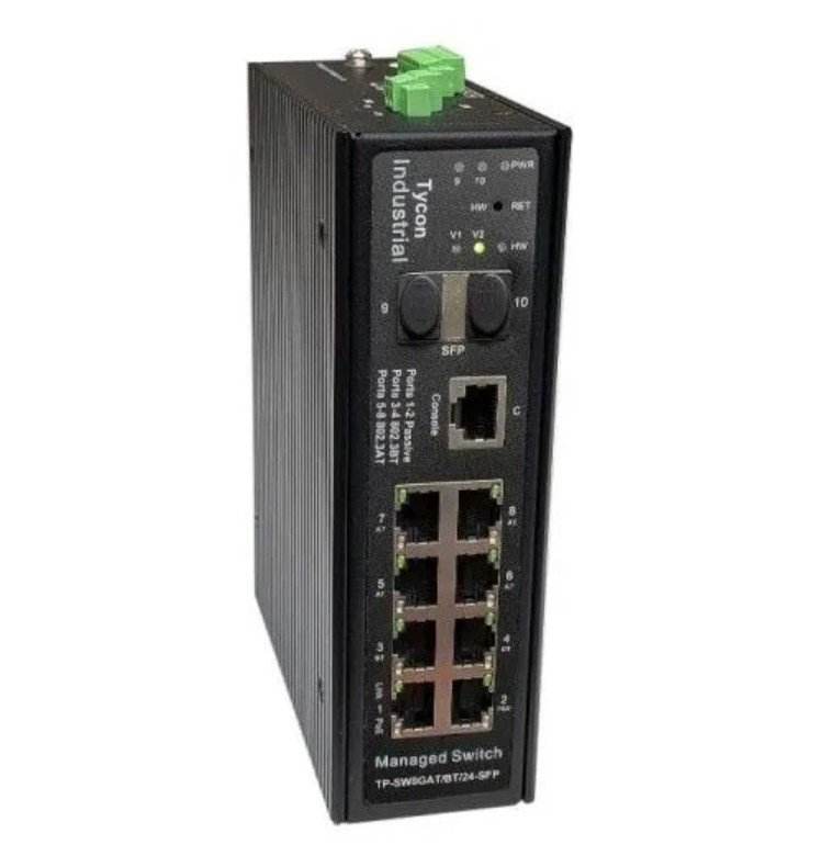 Tycon Power Systems TP-SW8GAT/BT/24-SFP Industrial Gigabit PoE 8-Port Switch