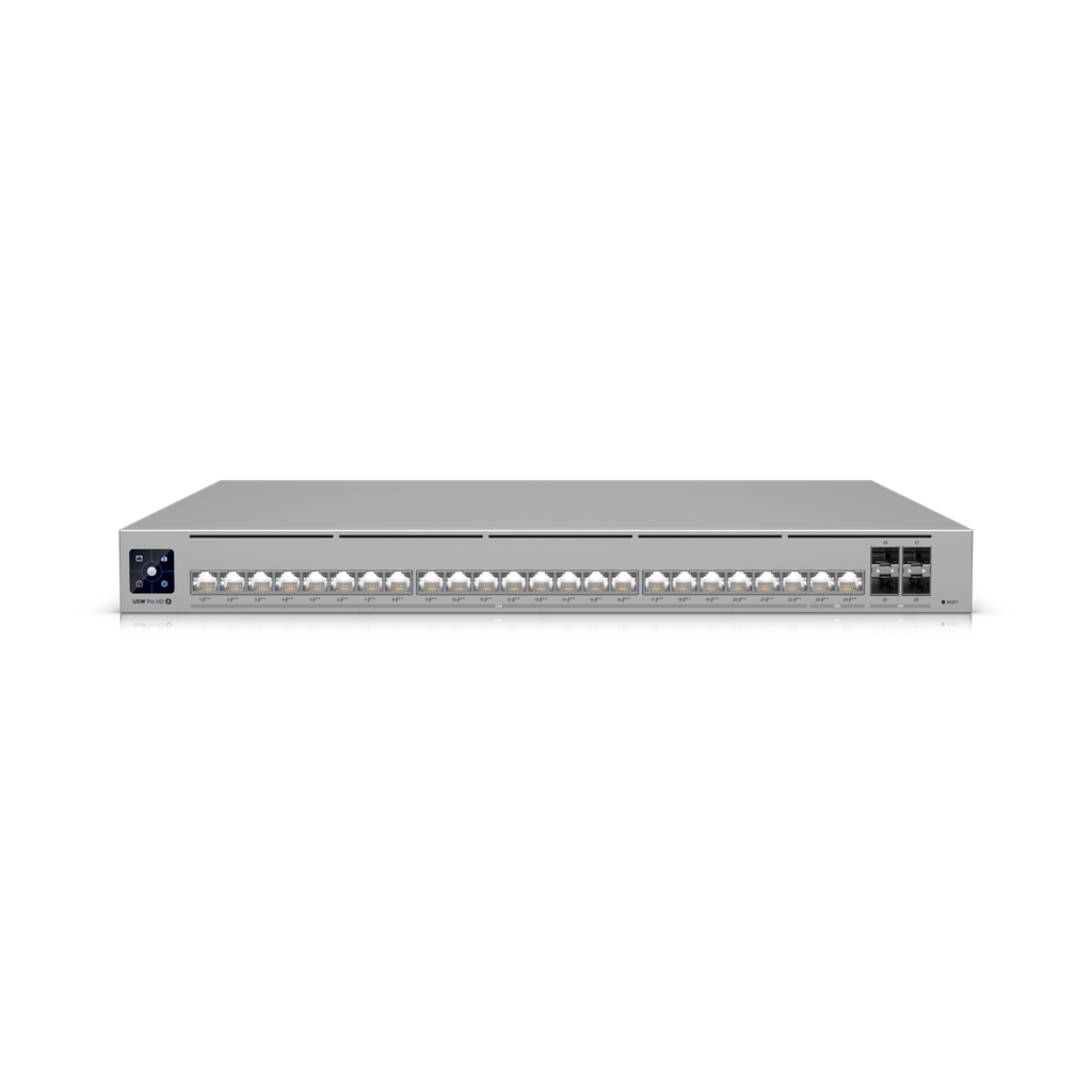 Ubiquiti USW-Pro-HD-24-PoE UniFi Professional-grade, Layer 3 Etherlighting™ Switch 2x 10 GbE PoE++, 22x 2.5 GbE PoE++, 4x 10G SFP+