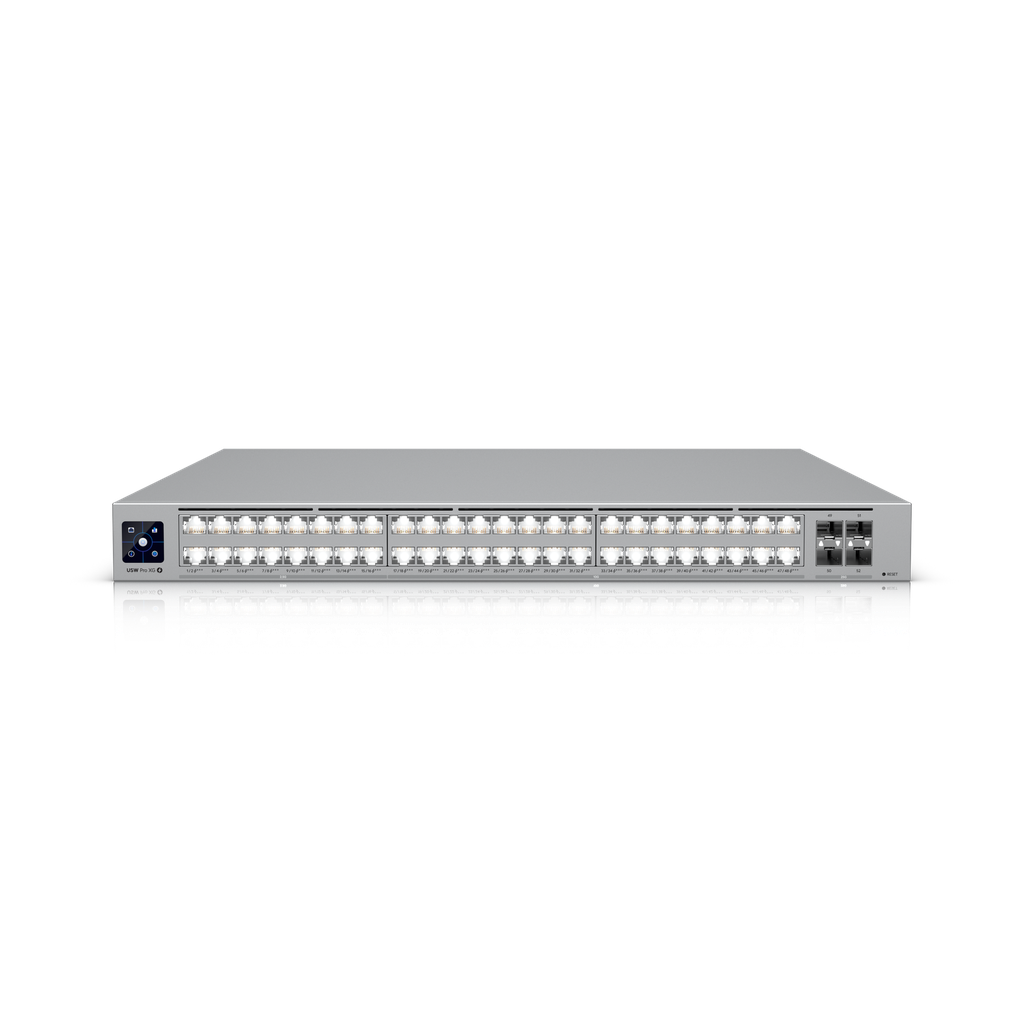 Ubiquiti USW-Pro-XG-48-PoE UniFi Professional-grade, 48-port Layer 3 Etherlighting™ PoE+++ switch with (32) 10 GbE, (16) 2.5 GbE PoE (4) 25G SFP28 ports