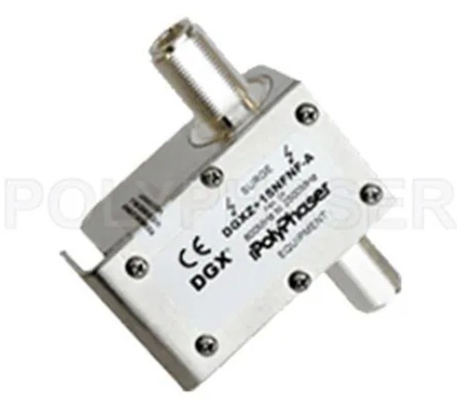 [DGXZ+15NFNF-A] PolyPhaser DGXZ+15NFNF-A Type N F/F Coaxial RF Surge Protector, 800MHz - 2.5GHz, 300W, IP67, 15 V Max., 500uJ, 20kA, Hybrid, Bracket Down, Hole Mount